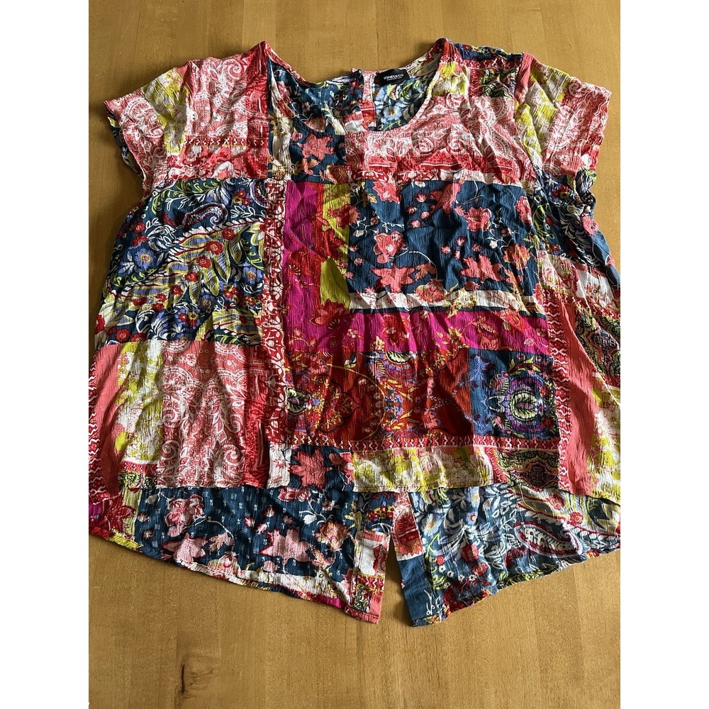 JNY Jones New York Women's Patchwork Print Blouse Size 2X Top Boho Flowy Artsy